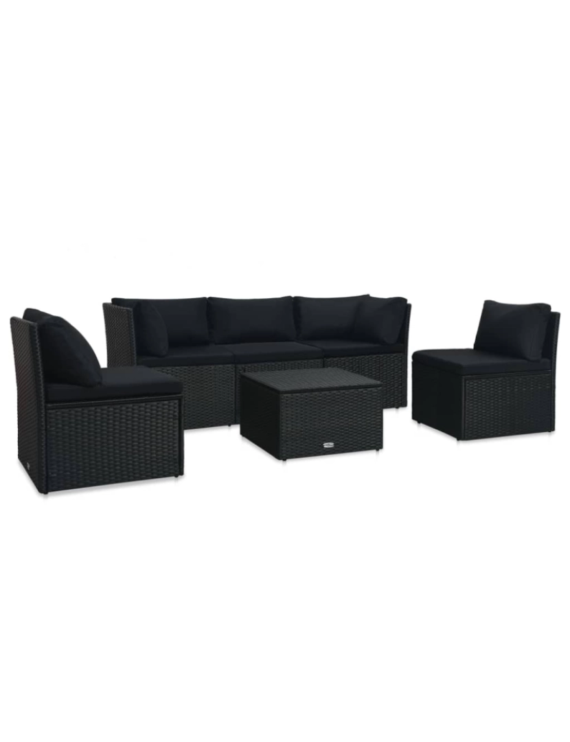 imagem de vidaXL 4 pcs conjunto lounge de jardim c/ almofadões vime PE preto2