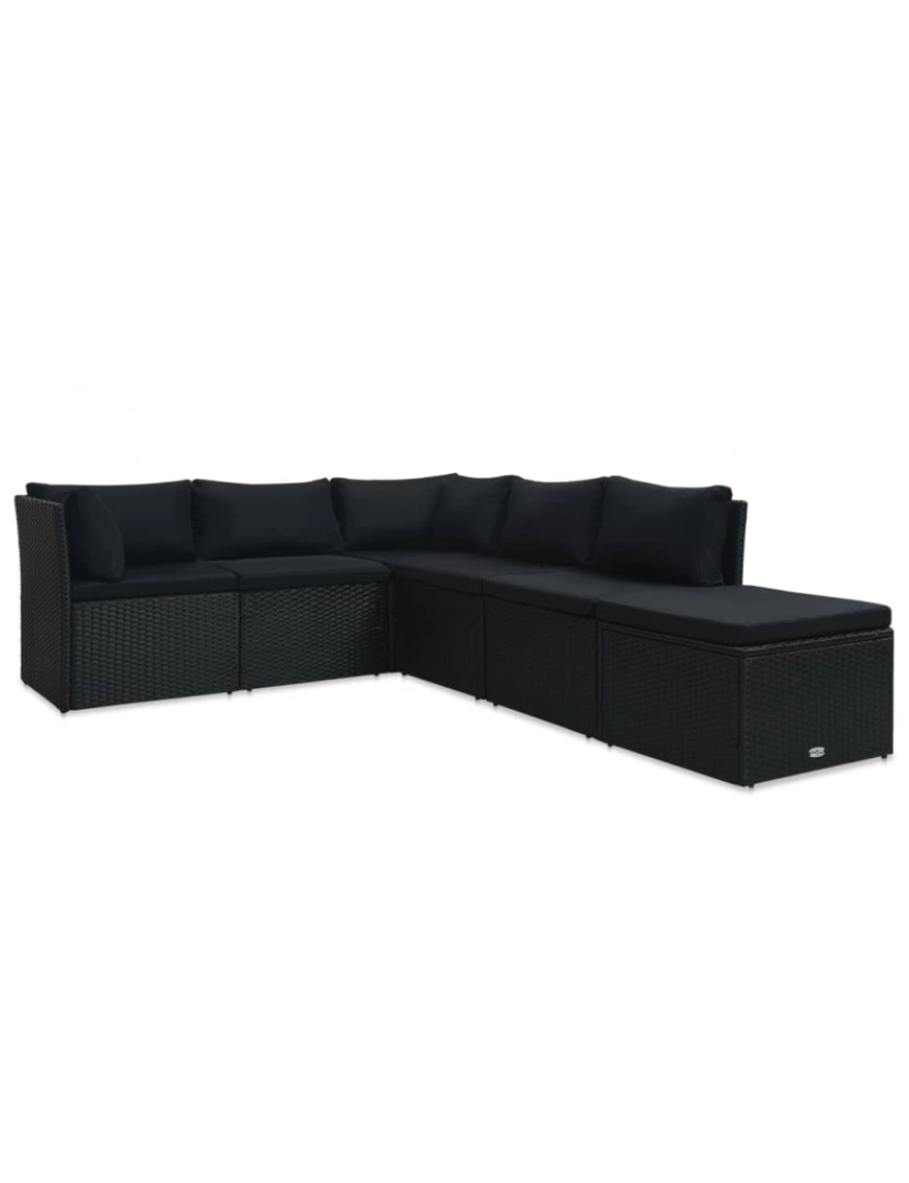 imagem de vidaXL 4 pcs conjunto lounge de jardim c/ almofadões vime PE preto3