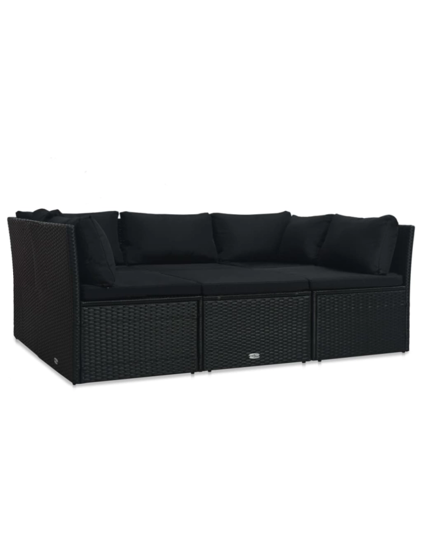 imagem de vidaXL 4 pcs conjunto lounge de jardim c/ almofadões vime PE preto4