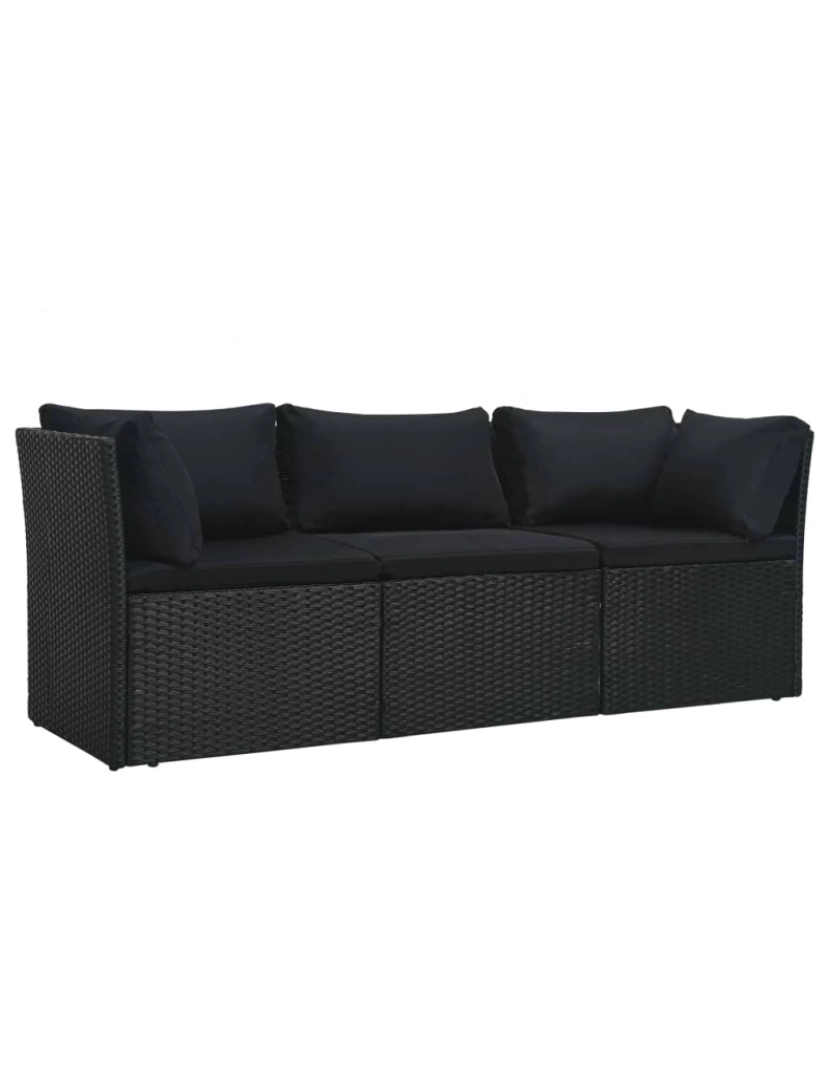 imagem de vidaXL 4 pcs conjunto lounge de jardim c/ almofadões vime PE preto5