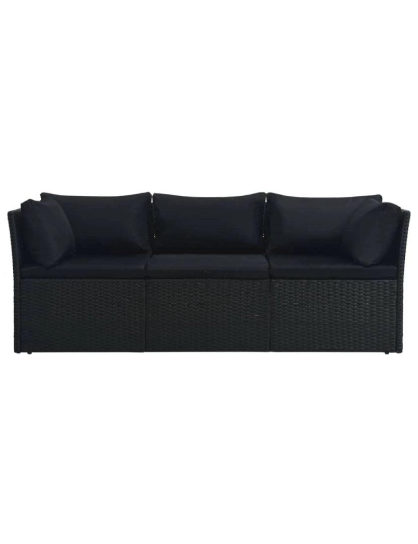 imagem de vidaXL 4 pcs conjunto lounge de jardim c/ almofadões vime PE preto6