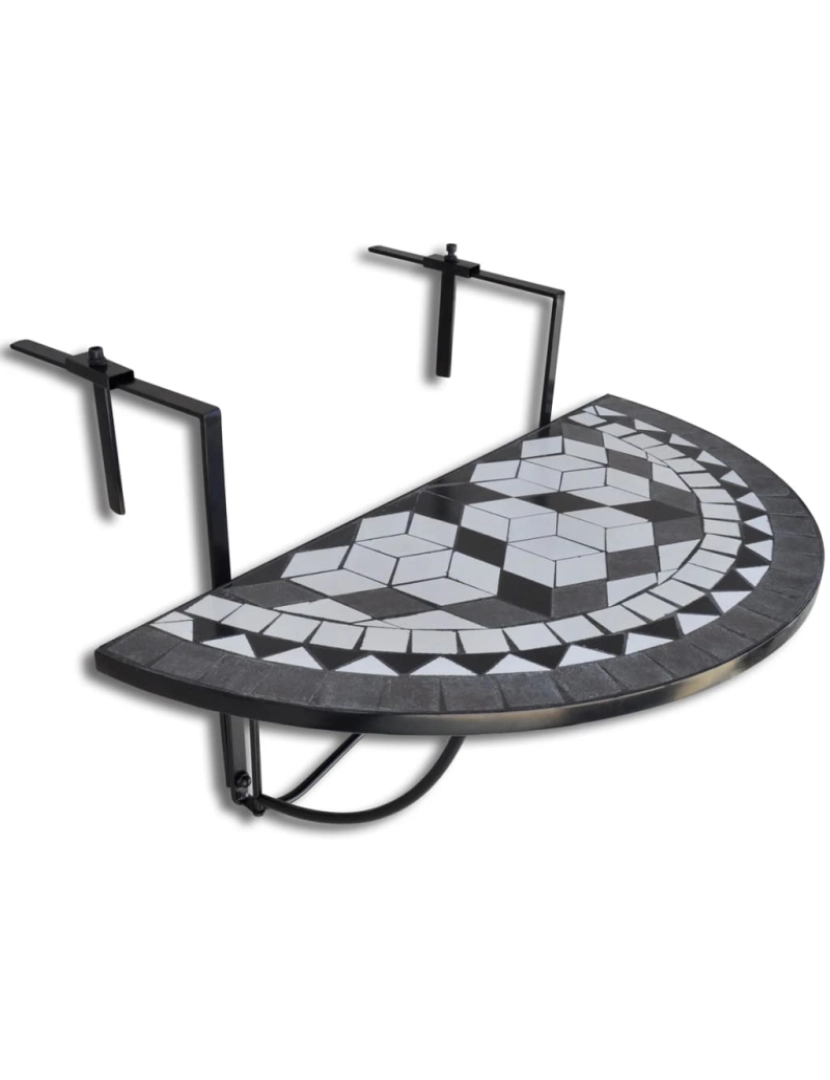 imagem de vidaXL Mesa de varanda suspensa mosaico preto e branco3