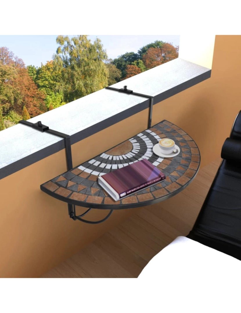 imagem de vidaXL Mesa de varanda suspensa mosaico terracota e branco2