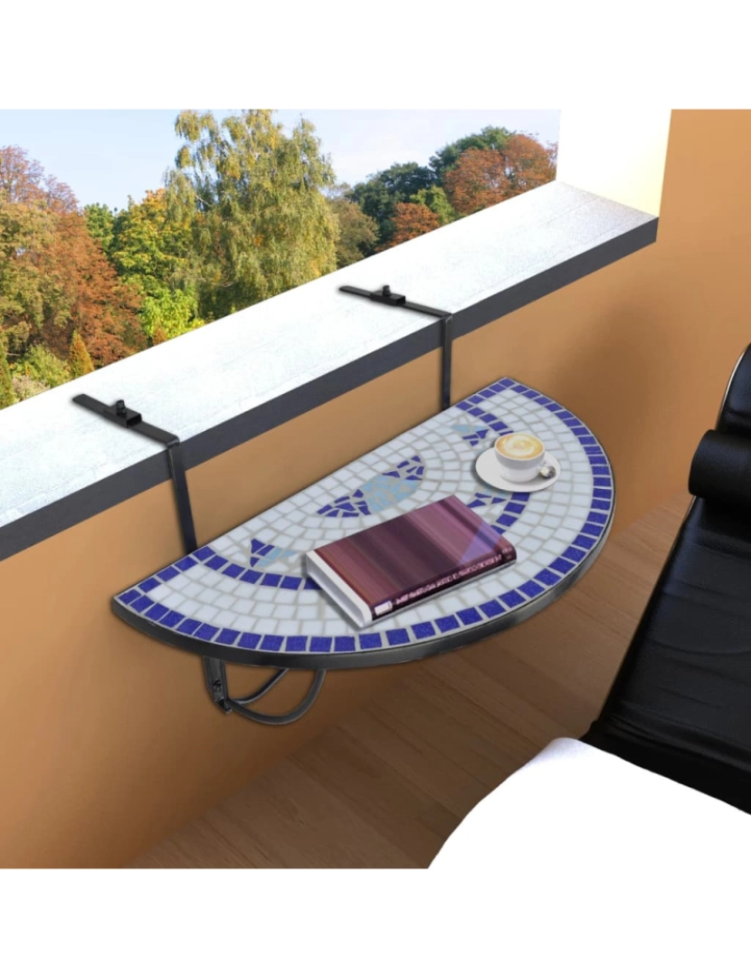 imagem de vidaXL Mesa de varanda suspensa mosaico azul e branco2
