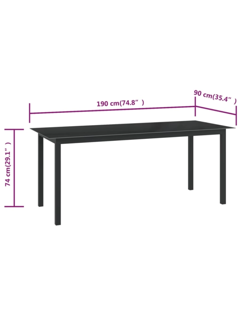 imagem de vidaXL Mesa de jardim em alumínio e vidro 190x90x74 cm preto6