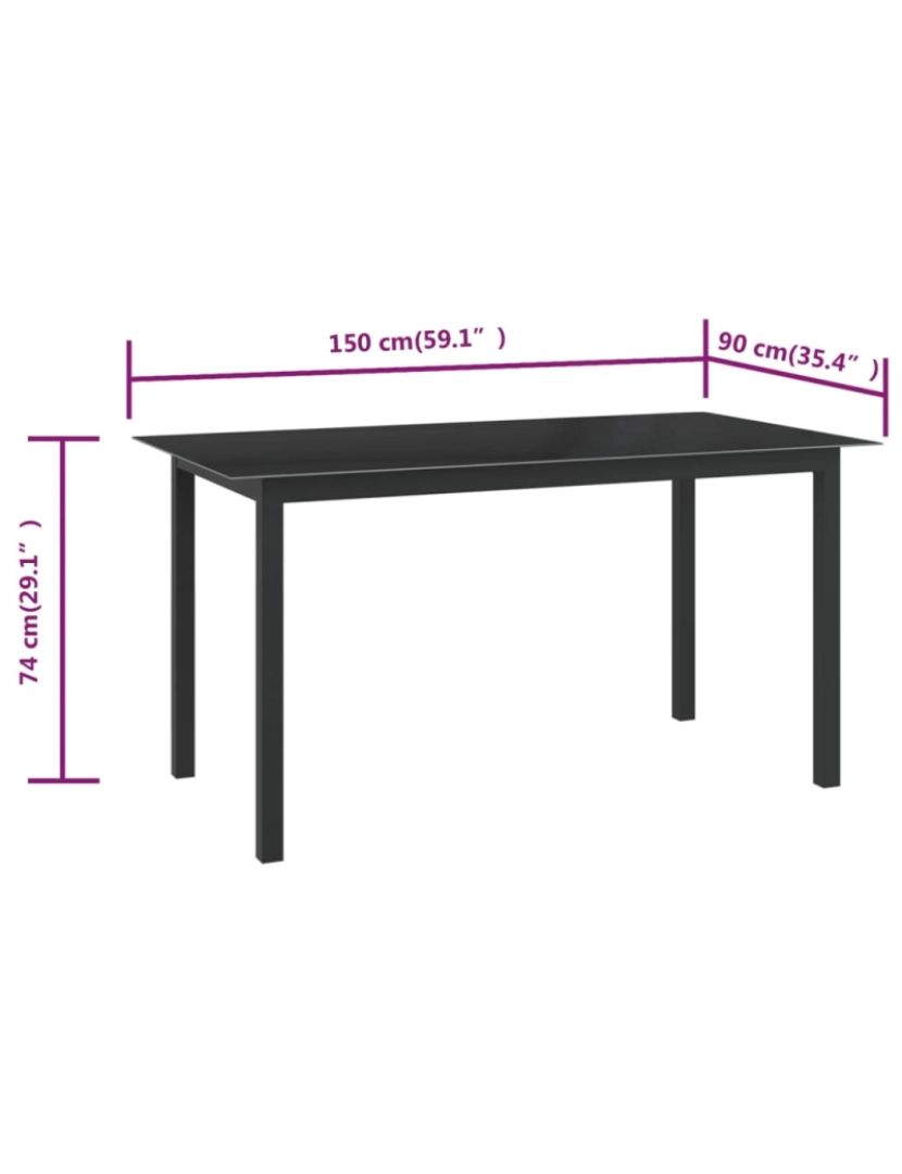 imagem de vidaXL Mesa de jardim em alumínio e vidro 150x90x74 cm preto6