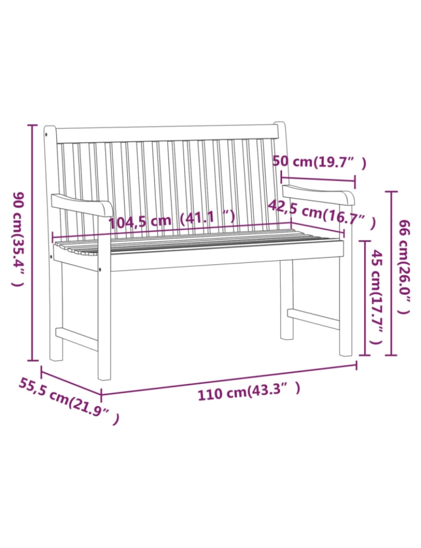imagem de vidaXL Banco de jardim 110 cm madeira de acácia maciça8