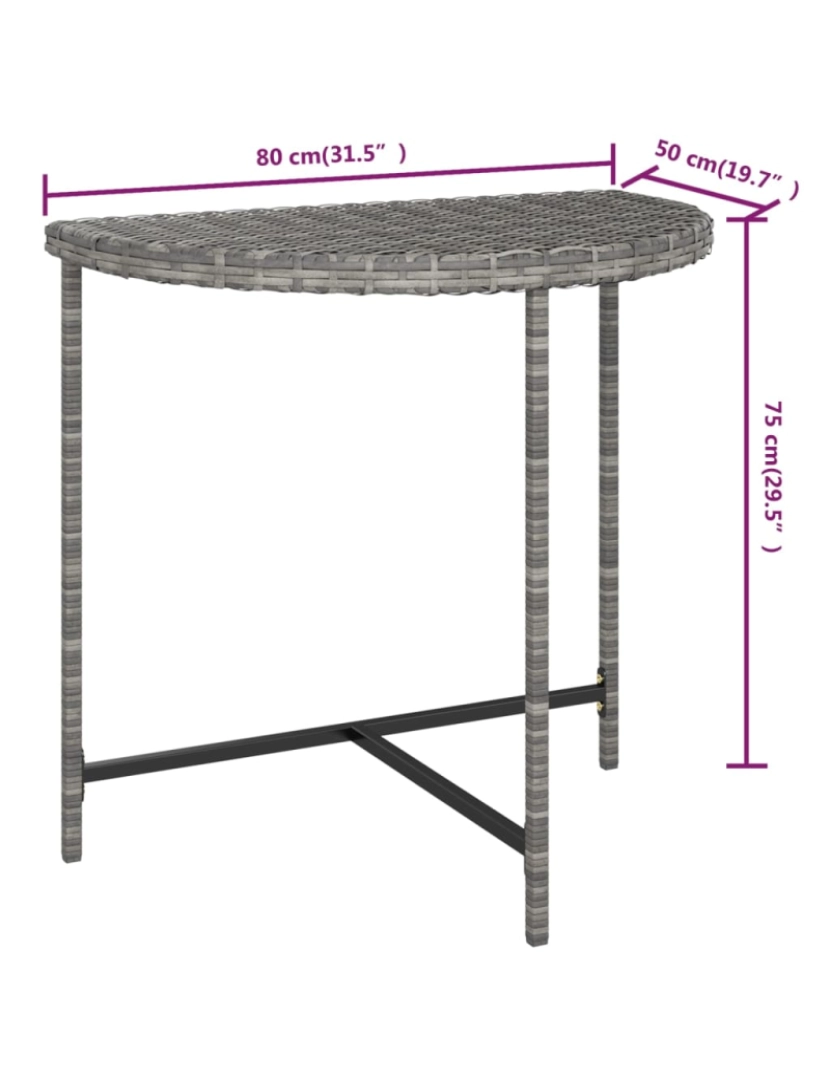 imagem de vidaXL Mesa de jardim 80x50x75 cm vime PE cinzento8