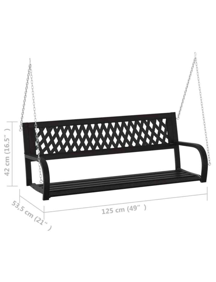 imagem de vidaXL Banco de balanço para jardim 125 cm aço e plástico preto9