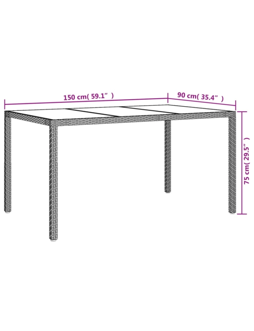 imagem de vidaXL Mesa de jardim 150x90x75 cm vidro temperado e vime PE branco7