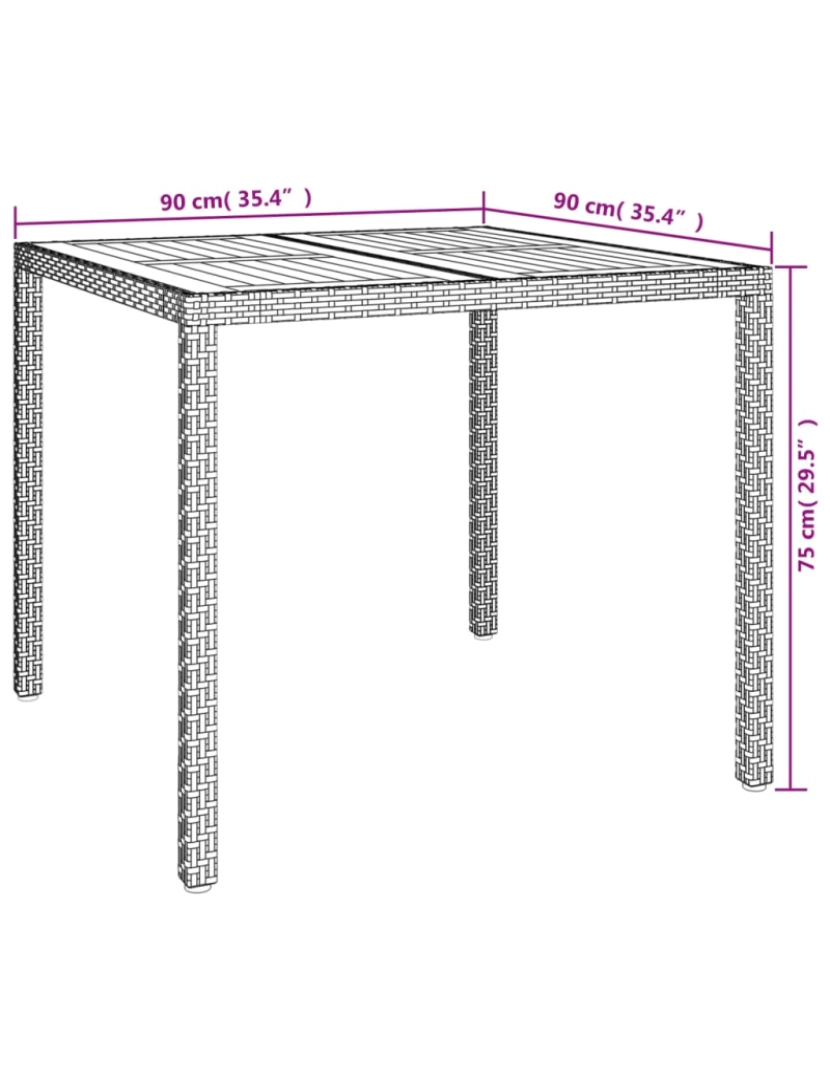 imagem de vidaXL Mesa de jardim 90x90x75 cm vime PE e madeira de acácia cinzento7