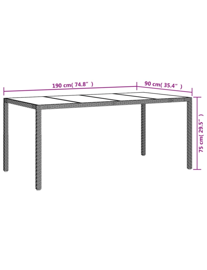 imagem de vidaXL Mesa de jardim 190x90x75 cm vidro temperado e vime PE branco7