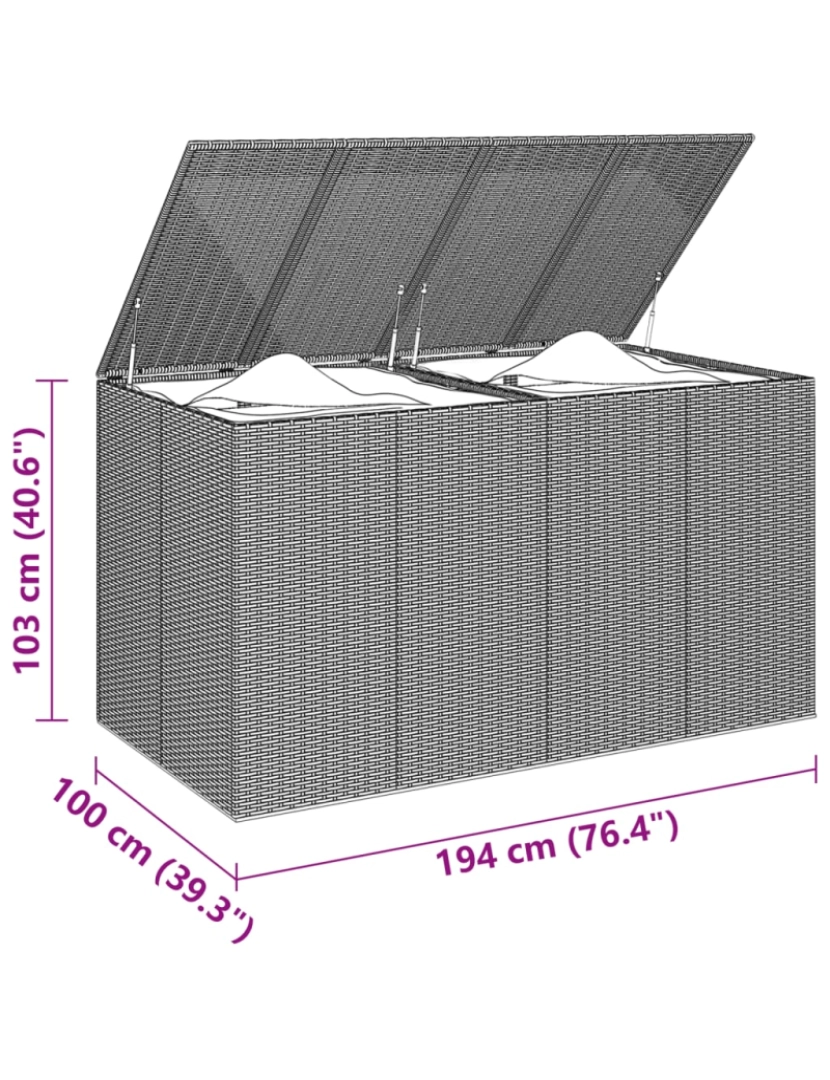 imagem de vidaXL Caixa para almofadões de jardim 194x100x103 cm vime PE castanho6