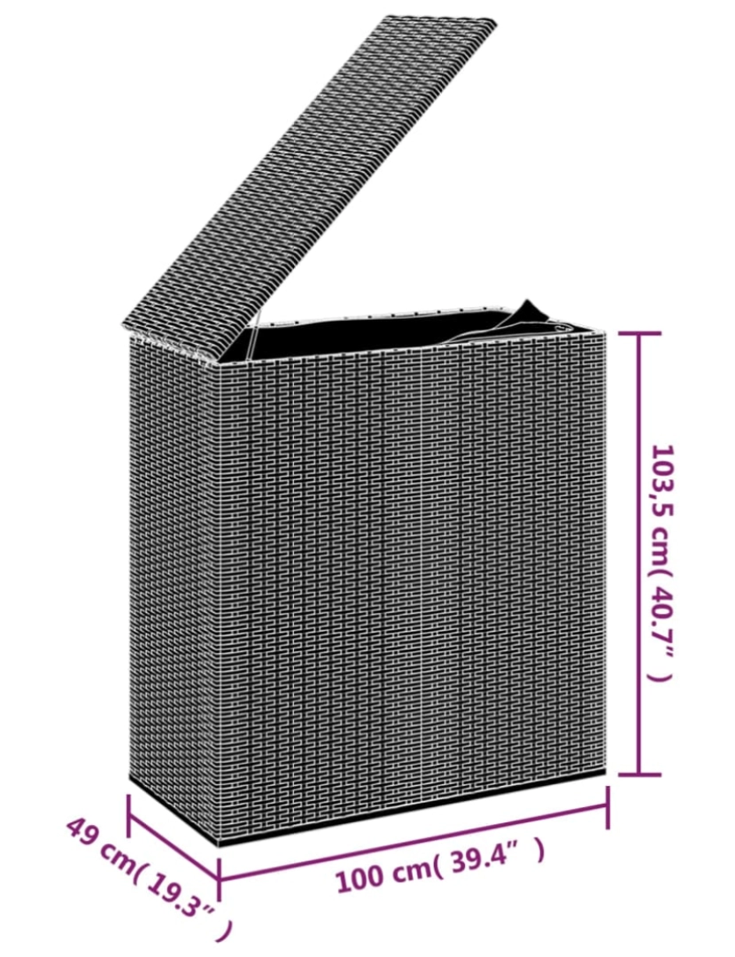 imagem de vidaXL Caixa para almofadões de jardim 100x49x103,5cm vime PE cinzento6