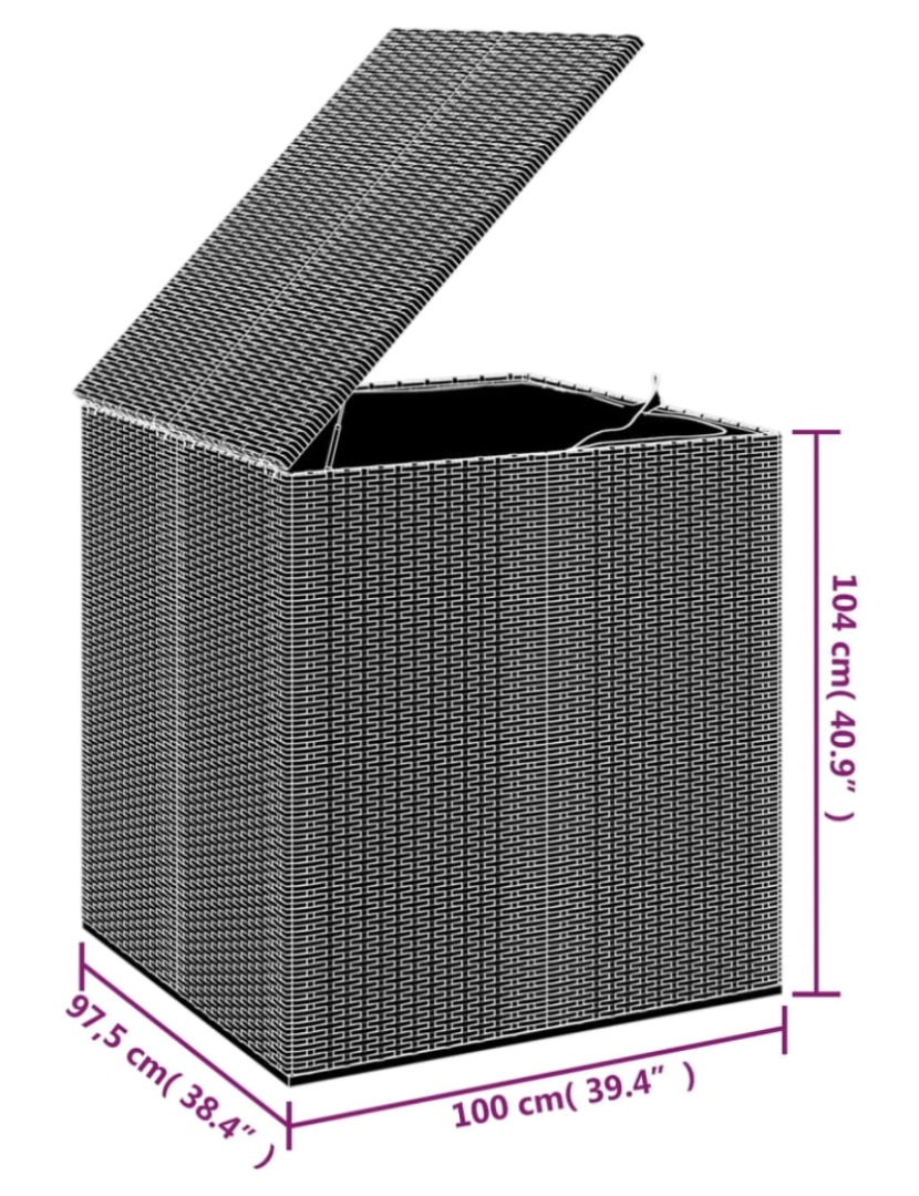 imagem de vidaXL Caixa para almofadões de jardim 100x97,5x104 cm vime PE preto6