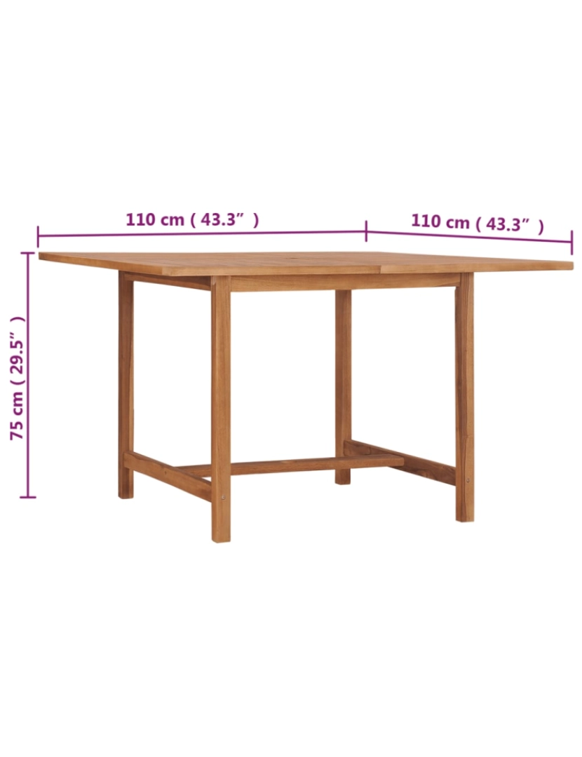 imagem de vidaXL Mesa de jantar p/ jardim 110x110x75 cm madeira de teca maciça8