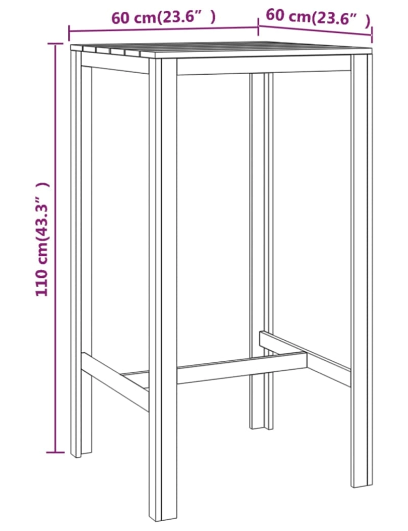 imagem de vidaXL Mesa de bar 60x60x110 cm madeira de pinho impregnada6