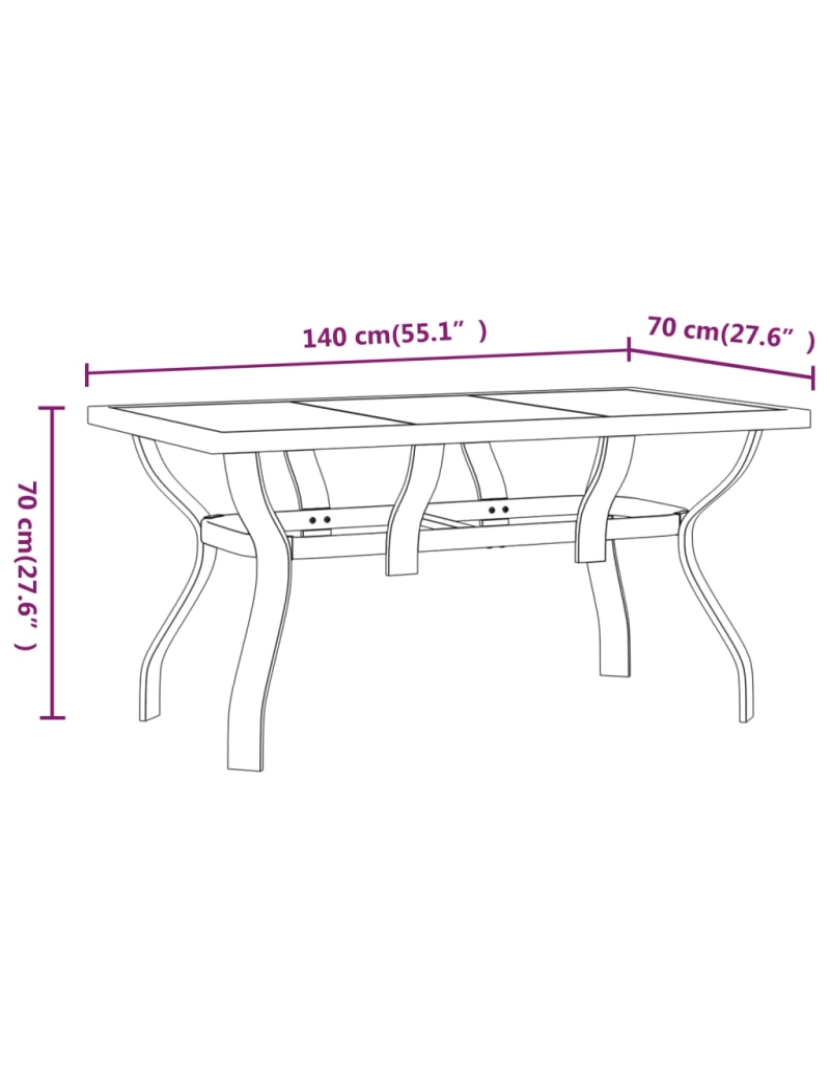 imagem de vidaXL Mesa de jardim 140x70x70 cm aço e vidro preto7