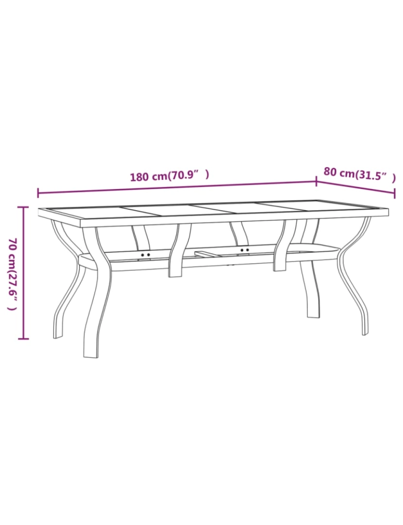 imagem de vidaXL Mesa de jardim 180x80x70 cm aço e vidro cinza/preto7