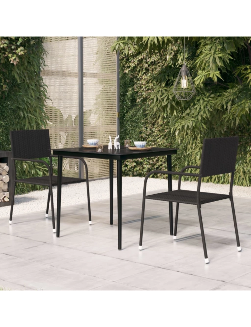 imagem de vidaXL Mesa de jantar para jardim 80x80x74 cm aço e vidro preto2