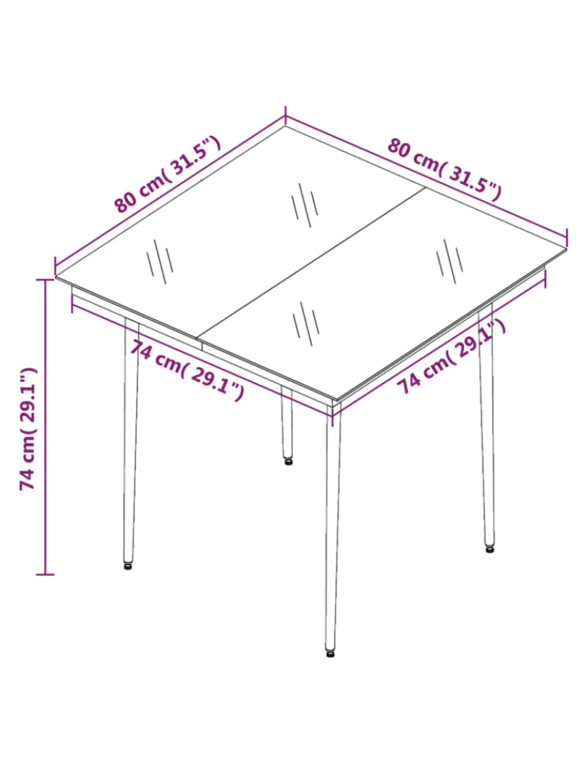 imagem de vidaXL Mesa de jantar para jardim 80x80x74 cm aço e vidro preto6