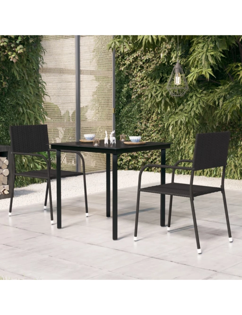 imagem de vidaXL Mesa de jantar para jardim 80x80x74 cm aço e vidro preto2