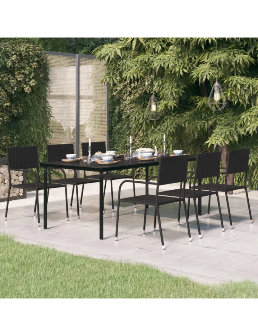 imagem de vidaXL Mesa de jantar para jardim 200x100x74 cm aço e vidro preto2