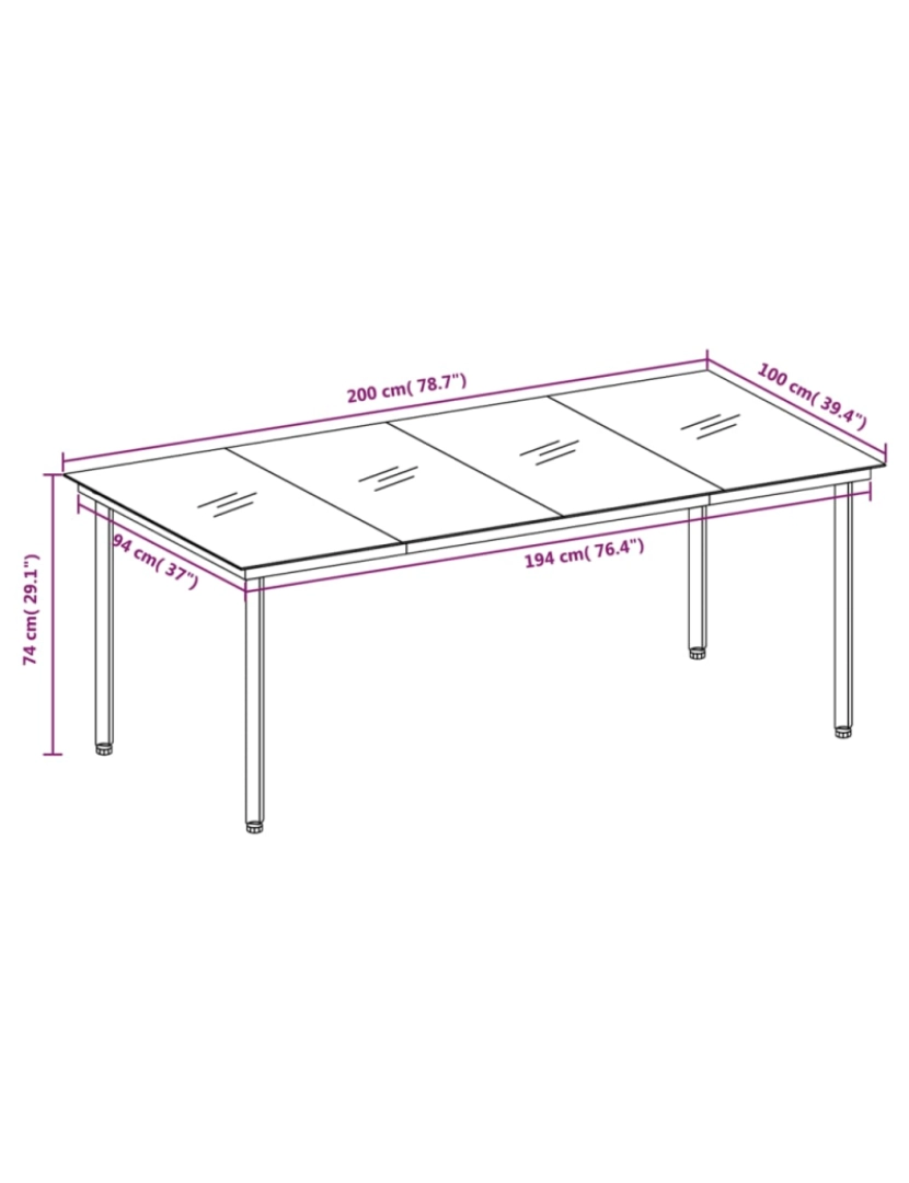 imagem de vidaXL Mesa de jantar para jardim 200x100x74 cm aço e vidro preto7