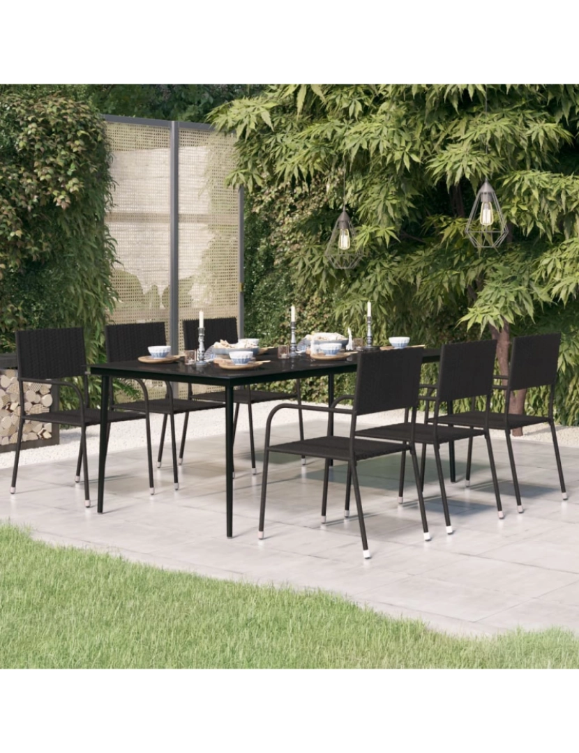 imagem de vidaXL Mesa de jantar para jardim 200x100x74 cm aço e vidro preto2