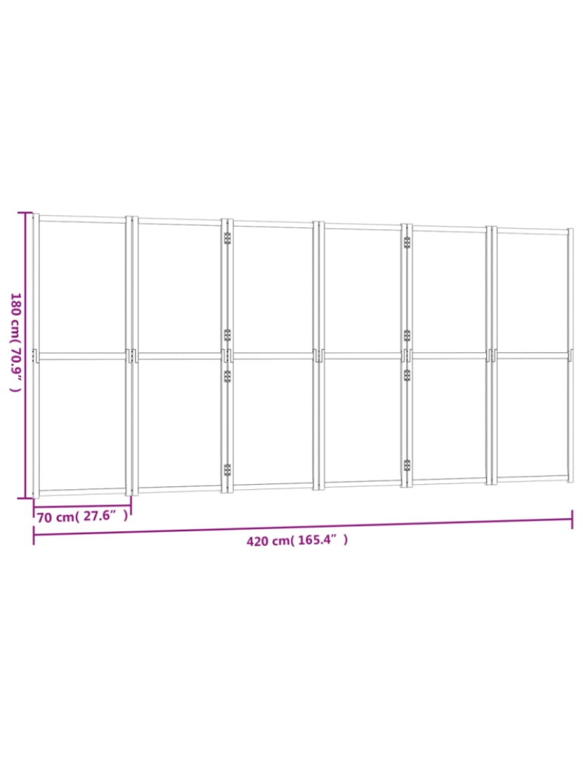 imagem de vidaXL Divisória/biombo com 6 painéis 420x180 cm branco nata8