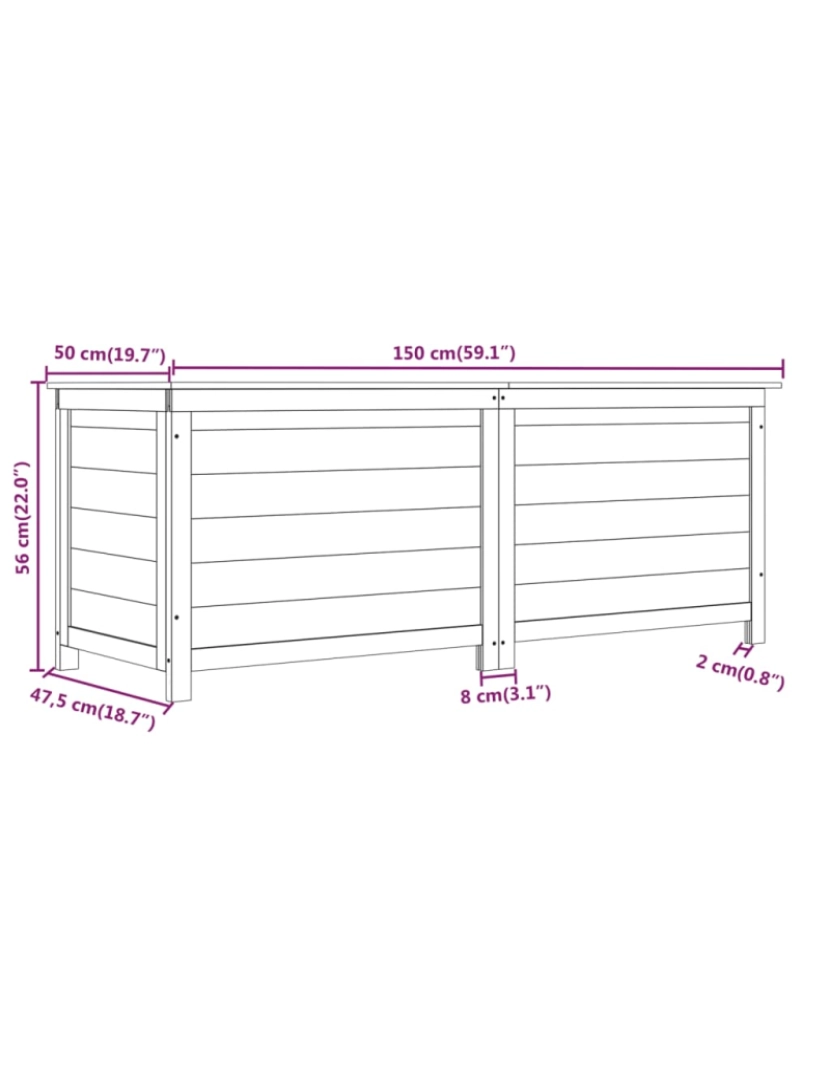 imagem de vidaXL Caixa p/ almofadões exterior 150x50x56 cm abeto maciço castanho8