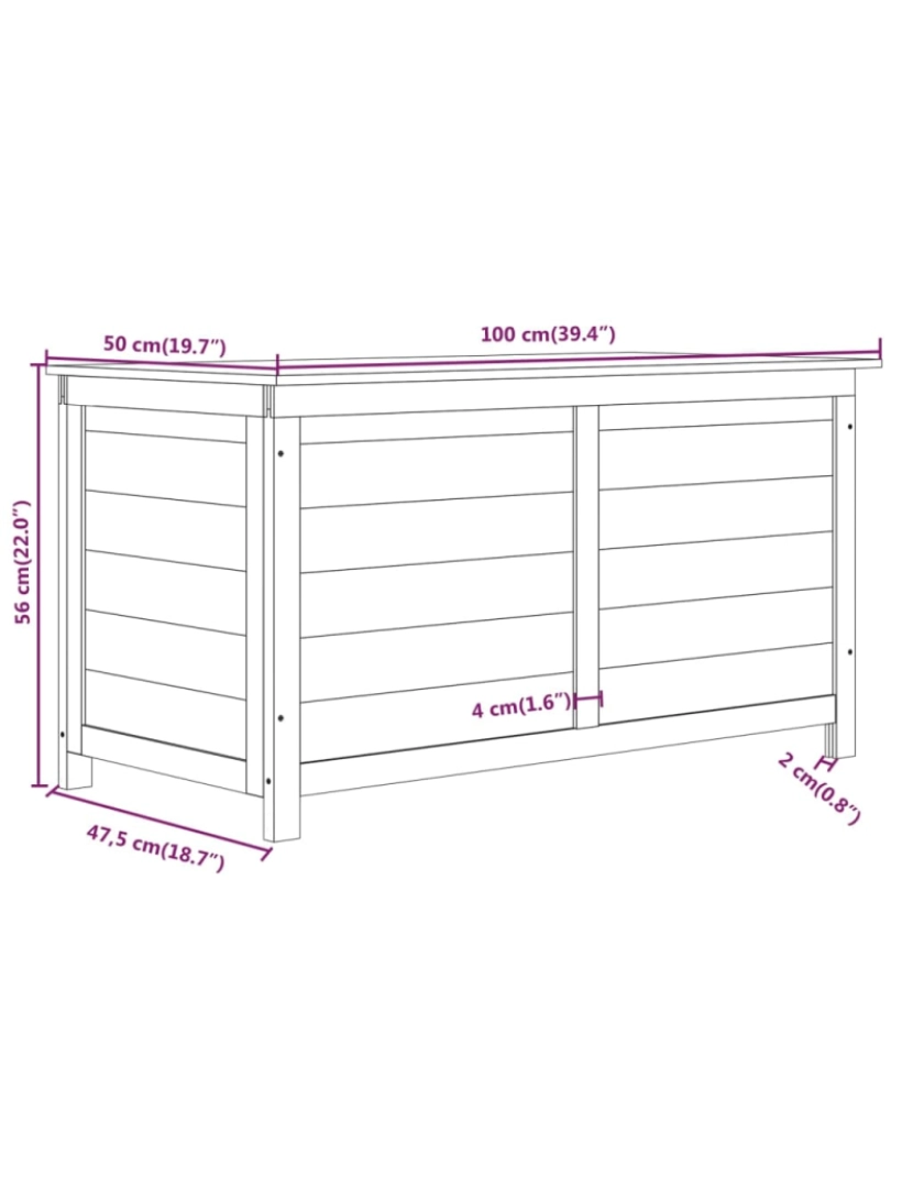 imagem de vidaXL Caixa p/ almofadões de exterior 100x50x56cm abeto maciço branco8