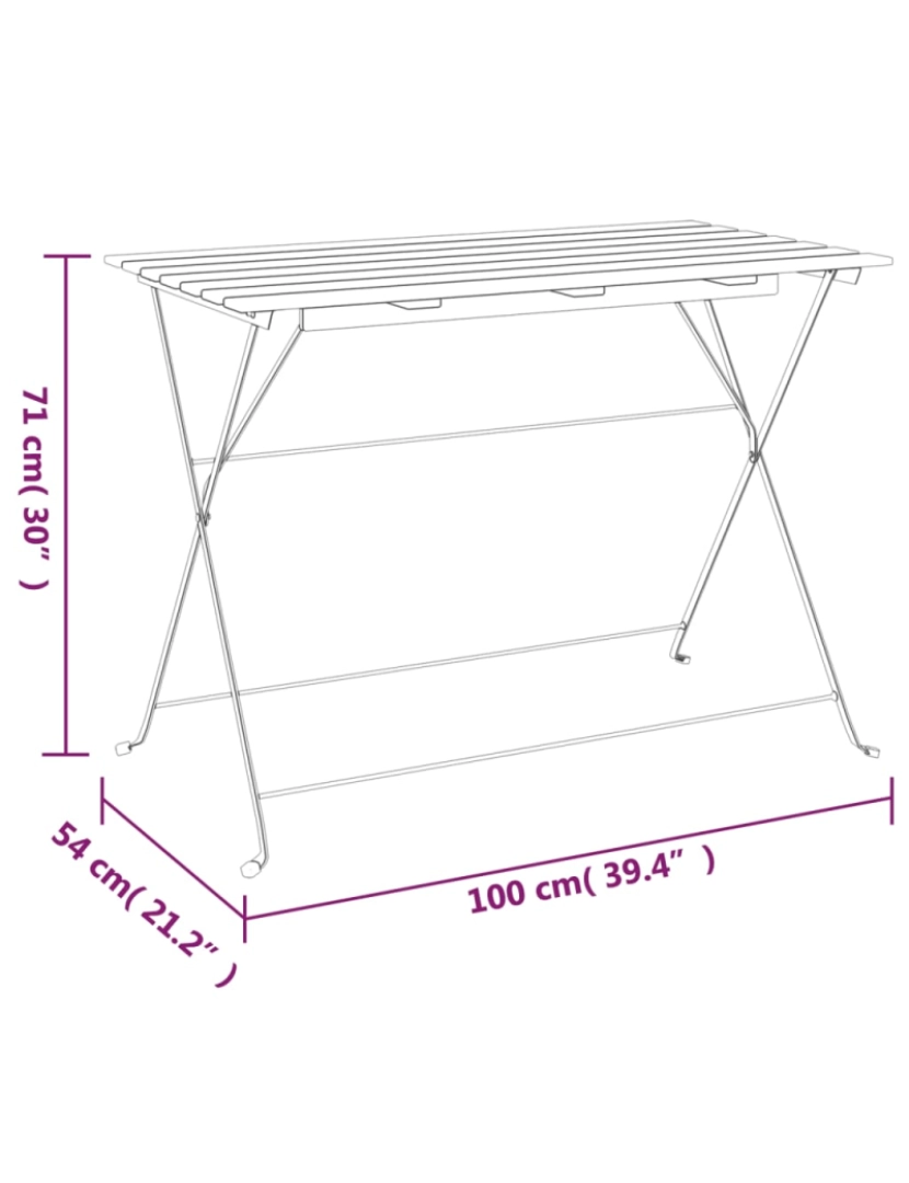 imagem de vidaXL Mesa de bistrô dobrável 100x54x71 cm acácia maciça e aço8