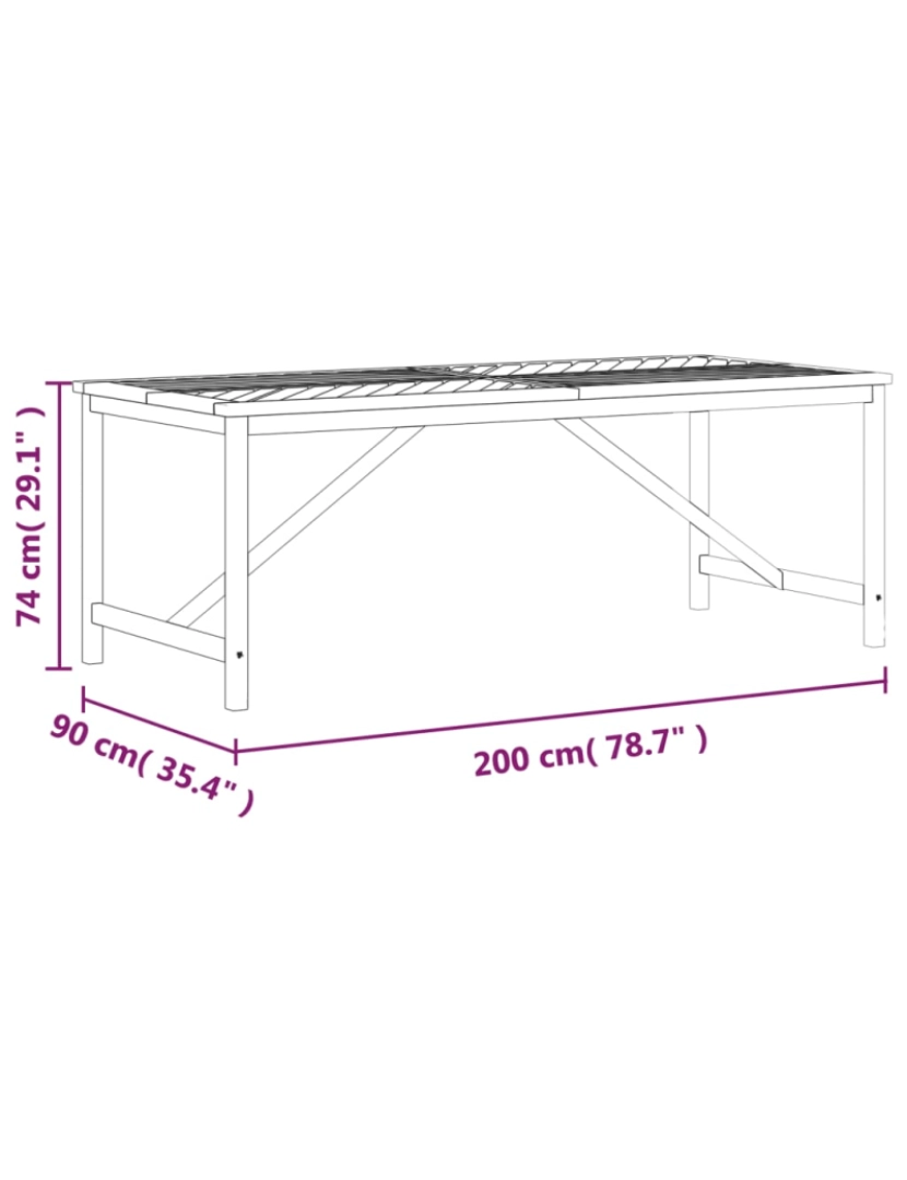 imagem de vidaXL Mesa de jantar para jardim 200x90x74cm madeira de acácia maciça8