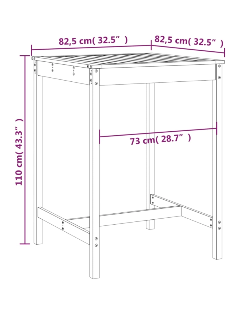 imagem de vidaXL Mesa de jardim 82,5x82,5x110 cm madeira de pinho maciça8