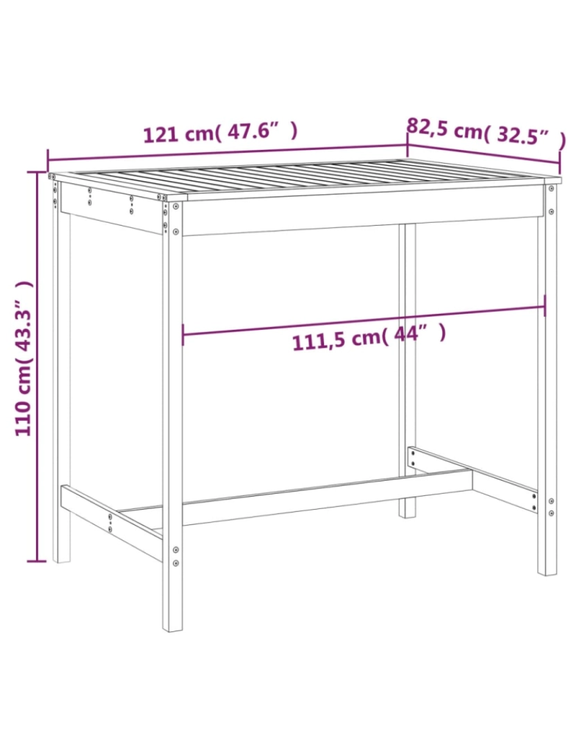 imagem de vidaXL Mesa de jardim 121x82,5x110 cm madeira de pinho maciça cinzento8