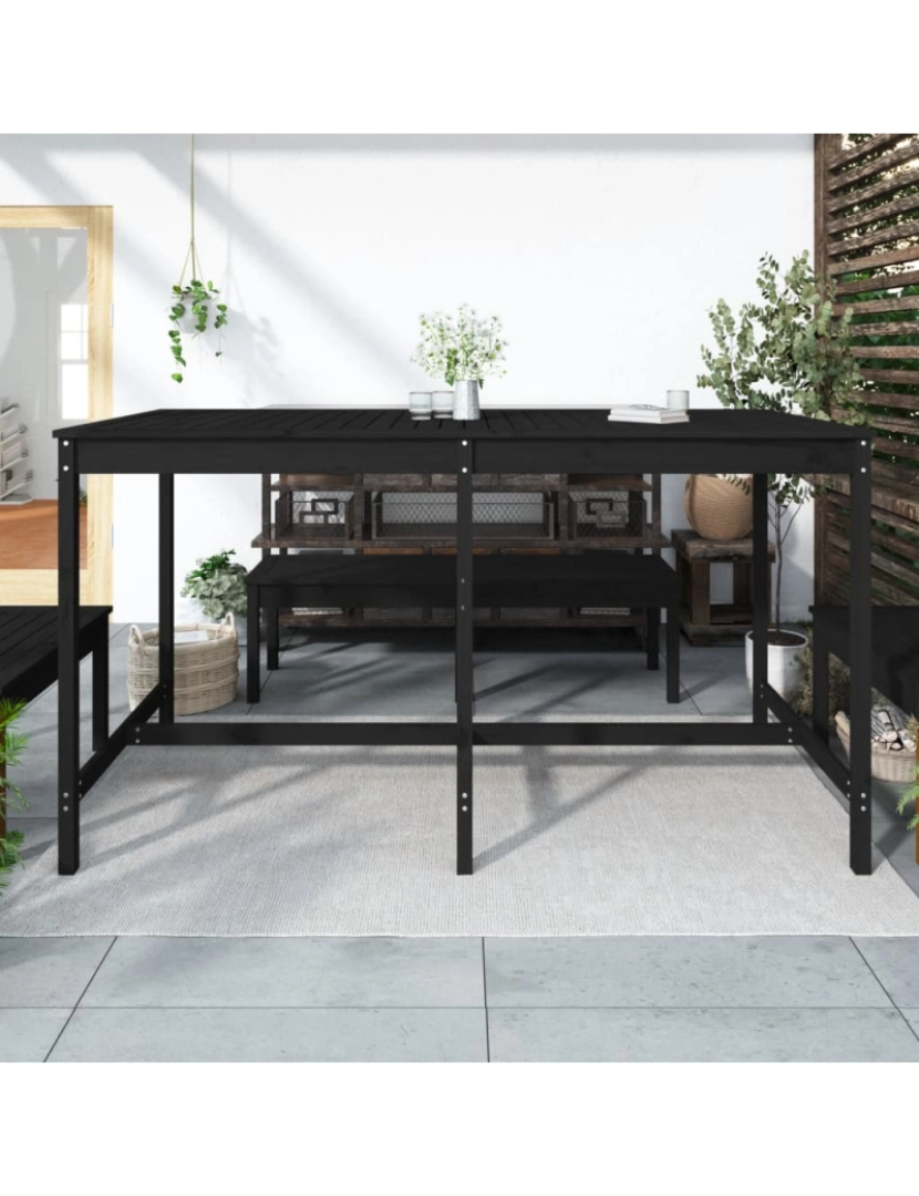 imagem de vidaXL Mesa de jardim 203,5x90x110 cm madeira de pinho maciça preto4