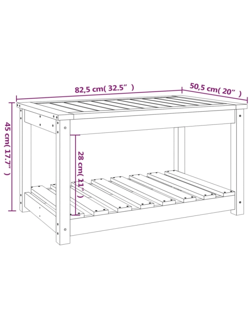 imagem de vidaXL Mesa de jardim 82,5x50,5x45 cm madeira de pinho maciça9