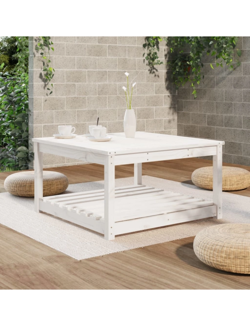 imagem de vidaXL Mesa de jardim 82,5x82,5x45 cm madeira de pinho maciça branco4