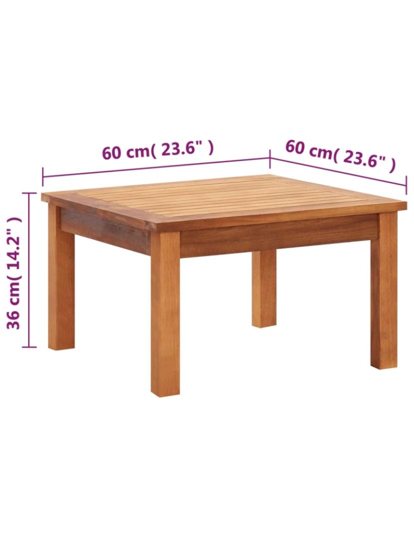 imagem de vidaXL Mesa de centro p/ jardim 60x60x36 cm madeira de acácia maciça7