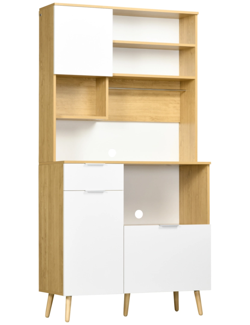 Homcom - Armário de Cozinha 93x40x180cm cor madeira e branco 835-986V00ND
