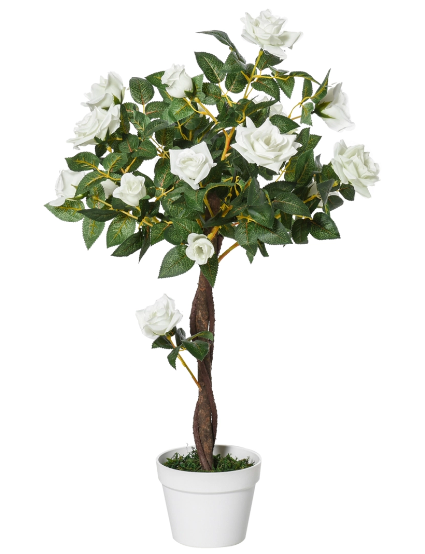 Outsunny - Outsunny Planta artificial de 90 cm Rosa branca realista com 21 flores e 350 folhas Pote de cimento incluído para interior e exterior