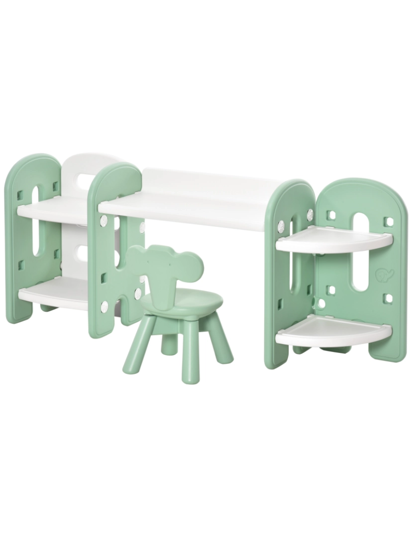 Homcom - Mesa e Cadeira para Crianças 150cmx35cmx62.5cm cor verde e branco 312-049GN