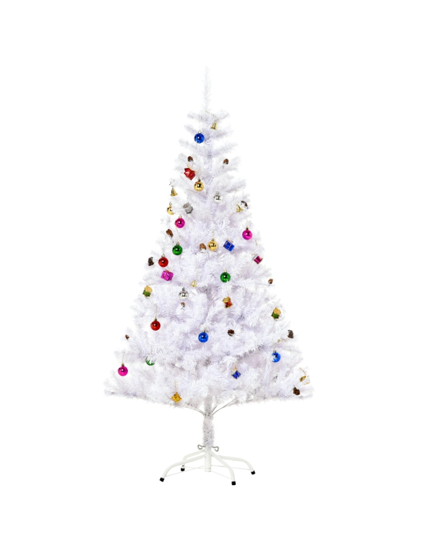 Homcom - HOMCOM Árvore de Natal Artificial 150cm com 680 Ramos de PVC 48 Decorações Incluidas Suporte Metálico Decoração de Natal para Interiores Φ85x150cm Branco