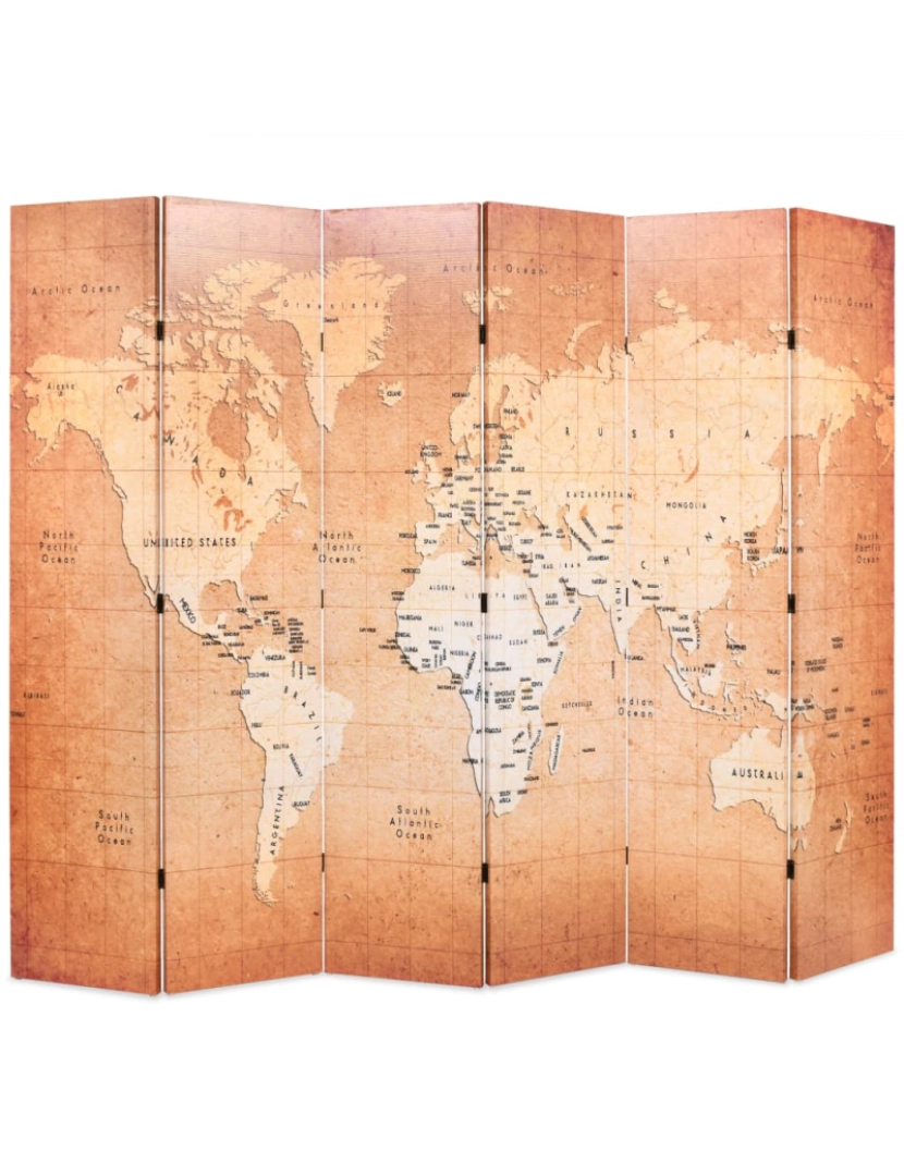 Vidaxl - vidaXL Biombo dobrável mapa mundo 228x170 cm amarelo