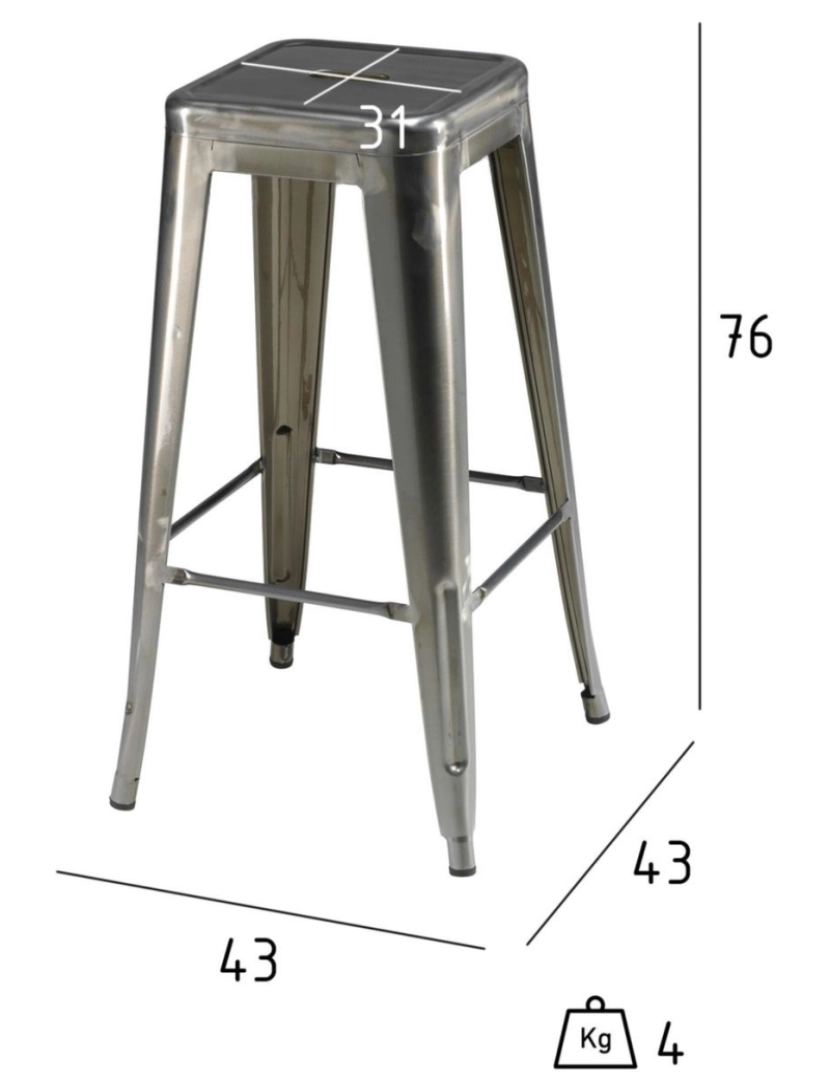 imagem de Conjunto de 4 cadeiras de bar de prata Korona6