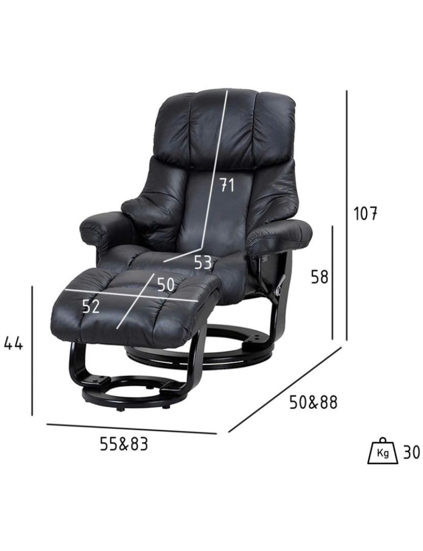 imagem de Recliner com Footstool Coroa de couro preto9