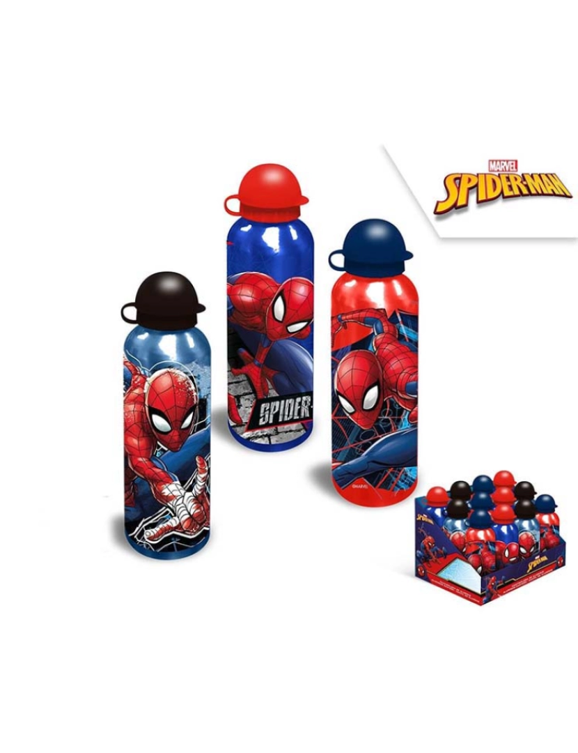 Spiderman - Garrafa Alumínio 500Ml 3 Desenhos Spiderman 12X1