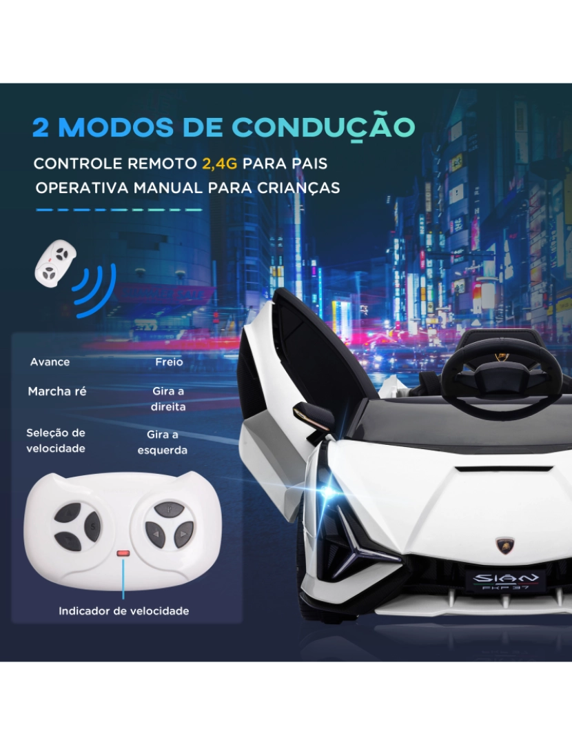 imagem de Carro Elétrico para Crianças 108x62x40cm cor branco 370-171V90WT7