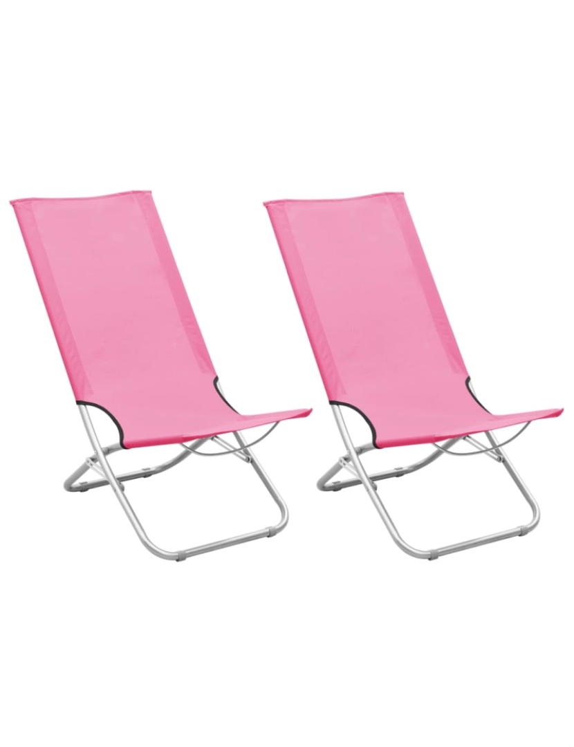 imagem de vidaXL Cadeiras de praia dobráveis 2 pcs tecido rosa2